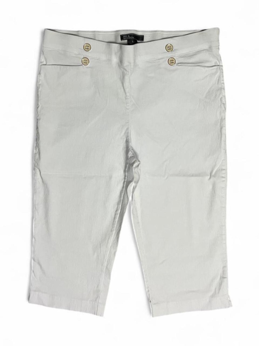89th & Madison Cream Sailor-Button Bermuda Capris